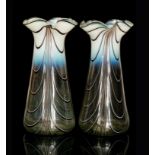 Thomas Webb & Sons - A large pair of late 19th Century Filamentosa glass vases of tapered sleeve