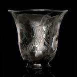Vicke Lindstrand - Orrefors - A 1930s clear crystal glass vase of fluted bell form with a wave rim