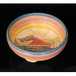 A Clarice Cliff Gibraltar pattern shape 357 three footed bowl circa 1933,
