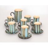 A later 20th Century Eric Leaper studio pottery coffee service comprising six cups and saucers,