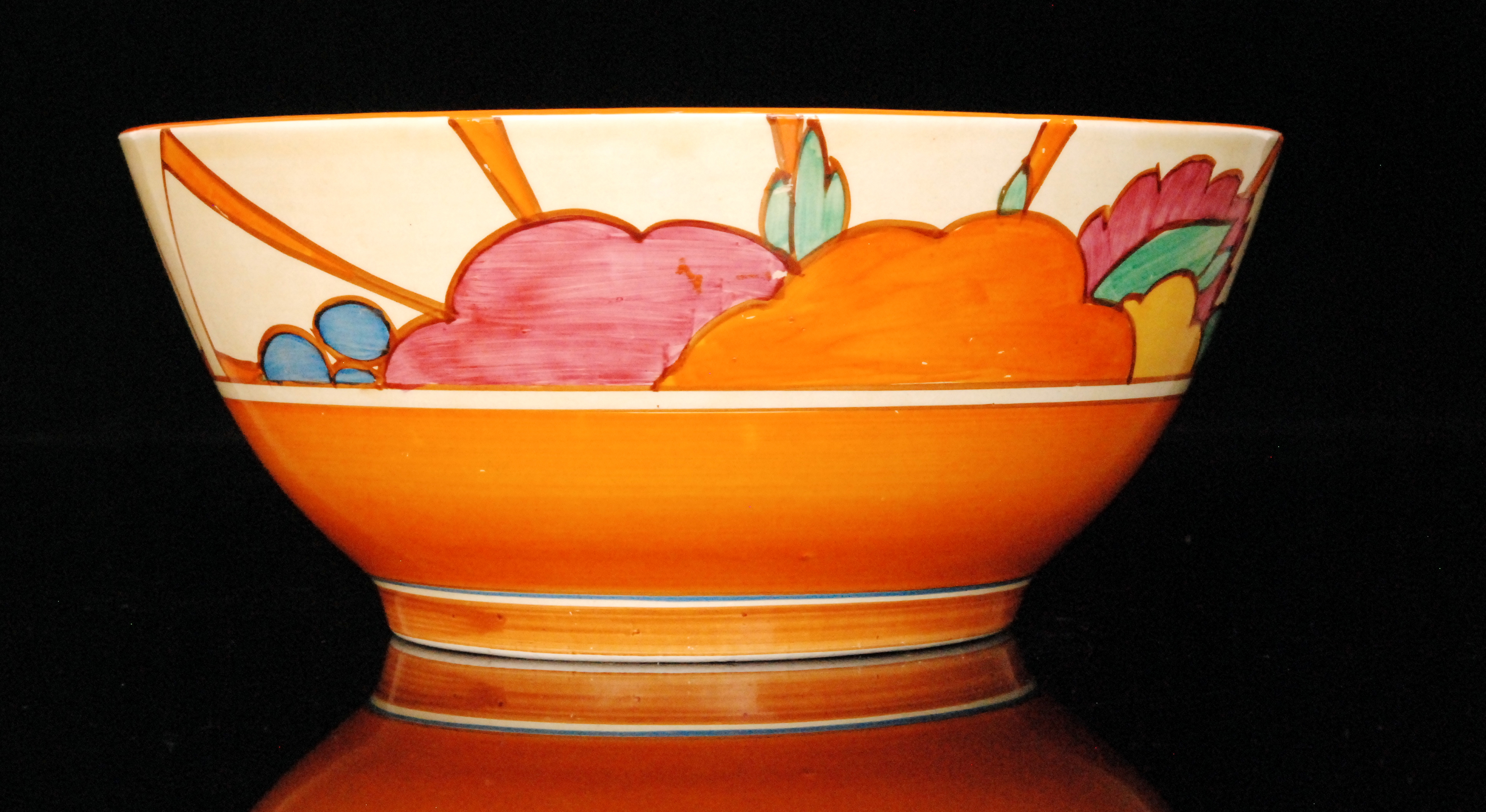 A large Clarice Cliff Fruitburst pattern Havre shape fruit bowl circa 1930,