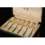 A cased set of six early 20th Century Norwegian silver gilt tea spoons,