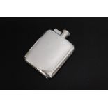 A hallmarked silver rectangular hip flask of plain form terminating in bayonet cap, length 14cm,