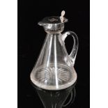 An Edwardian clear glass and hallmarked silver mounted noggin of conical form, height 12cm,