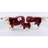 3 Beswick figurines, Hereford bull and cow – Champion of Champions together with Hereford calf