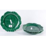 Set of 4 green Wedgwood majolica leaf plates