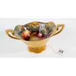 Royal Worcester twin handled cup decorated with apples and blackberries and signed E Townsend