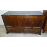 Oak 4 paneled Dower chest with 2 fitted drawers 54” x 22” x 32”