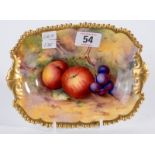 Superb quality Royal Worcester rectangular dish decorated apples and grapes and signed E Townsend,