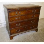 Compact mahogany chest of 4 long graduated drawers on bracket feet 34” x 21” x 31”