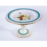 19th century comport with fruit turquoise and gilt decoration and pierced rim