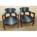 Pair of reupholstered Edwardian ladies armchairs