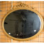 Oval gilt Frd bevel edged mirror with ribbon cresting