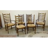 Set of 6 Rush seated ladder back country dining chairs
