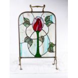 Very pretty brass framed stained glass fire screen