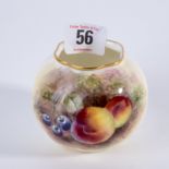 Squat bulbous bodied Royal Worcester vase decorated cherries and apples signed Delaney