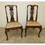 Pair of late C18th high backed dining chairs with drop in seats and sabre legs