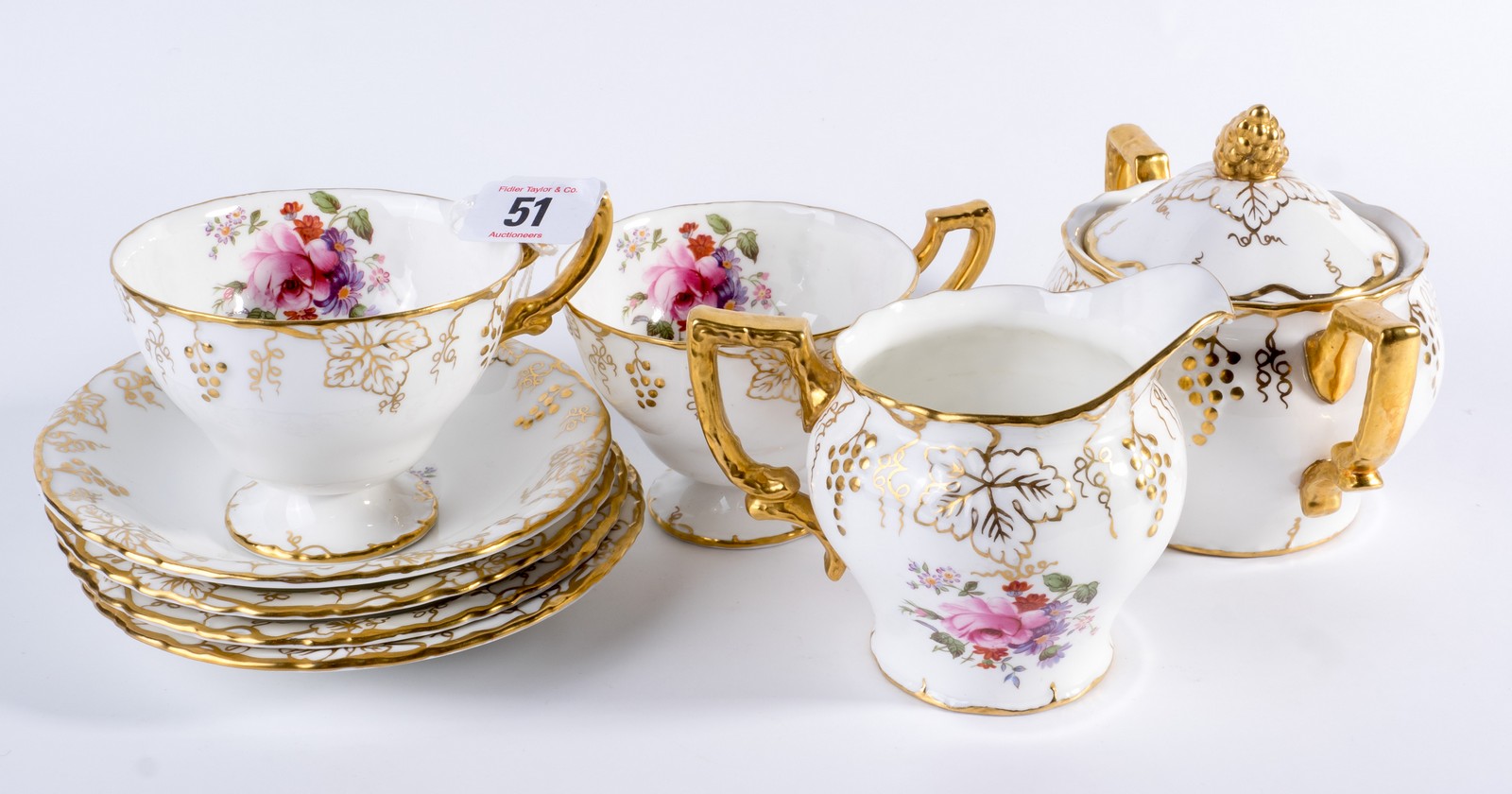 6-setting Royal Crown Derby tea service in the Vine pattern