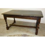 Low boarded top refectory table with turned legs and centre stretcher – 50” x 31” x 26”