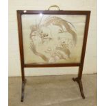Mahogany Frd fire screen with oriental embroidered panel