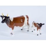 2 Beswick figurines of an Ayrshire cow and calf