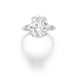 A Diamond Single-Stone Ring The oval-shaped diamond weighing 3.94 carats, mounted in 18k white