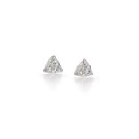 A Pair Of Diamond Ear Studs Each set with a trillion-cut diamond, mounted in 18k white gold