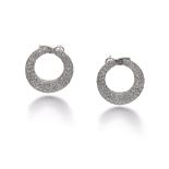 A Pair Of Diamond Earrings, by CARTIER Designed as open hoops with a bombé pavé-set brilliant-cut