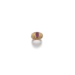 A Rare Ruby Bead And Diamond Ring, by RENÉ BOIVIN Designed as dentate motifs, set with lines of