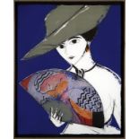 Manolo VALDES (born in 1942) Dama con Sombrero Engraving and collage on paper   Signed lower