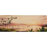 Anna Maria QUEMARE (20th Century)  View of sunset in Bay of Havana  Watercolor on paper, monogrammed