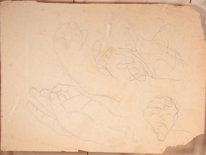 Agustín CARDENAS (Cuban 1927-2001) Study of hands A) Agustín CARDENAS Study of hands Pencil on paper