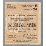 FA Cup Final Football Ticket: Huddersfield Town v Preston North End April 30th 1938 (1) Very Good