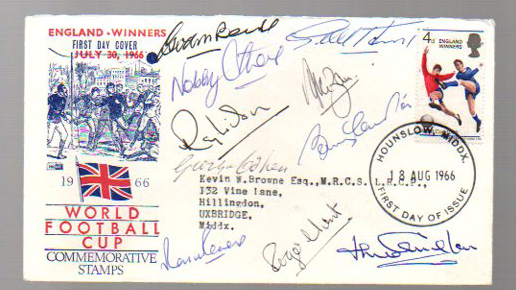 Signed World Cup 1966 Football Item: Winners First Day Cover, Hounslow stamp 18th August 1966 signed