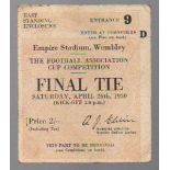 FA Cup Final Football Ticket: Arsenal v Huddersfield Town April 26th 1930. Cream ticket with light