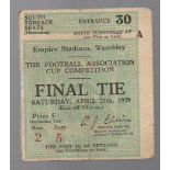 FA Cup Final Football Ticket: Bolton Wanderers v Portsmouth April 17th 1929. Light creases (1)
