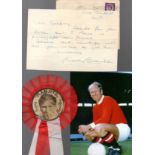 Bobby Charlton Football Items: Contains hand written letter from Charlton dated 1962, original photo