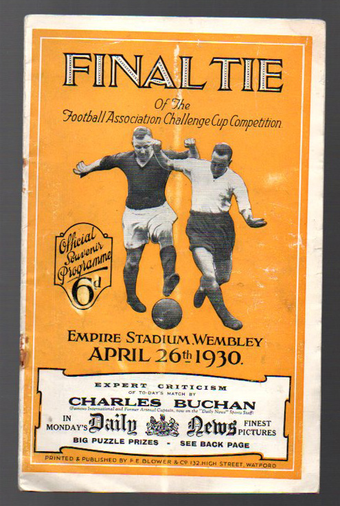 FA Cup Final Football Programme: Arsenal v Huddersfield Town April 26th 1930. Staples removed, bleed