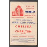 War Cup Final Football Programme: South final. Chelsea versus Charlton Athletic April 15th 1944,