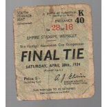 FA Cup Final Football Ticket: Portsmouth v Manchester City April 28th 1934. Heavy creasing (1)