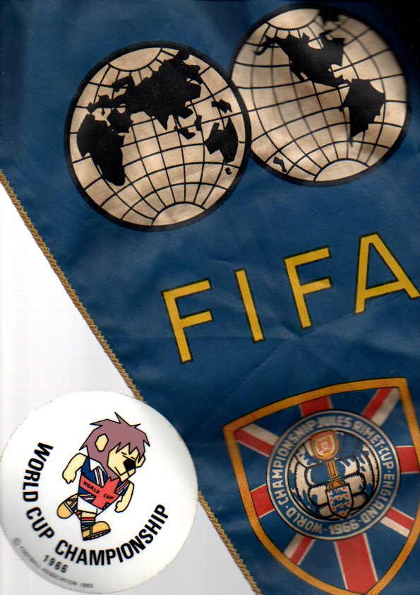 World Cup 1966 Football Items: Contains a extra-large cloth FIFA pennant sold with a large 1965 FA