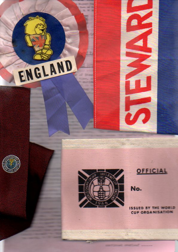World Cup Football Items: Stewards collection. Contains two armbands, tie, rosette with plastic