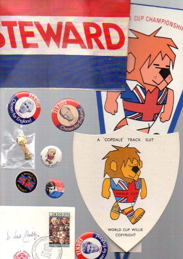 World Cup 1966 Football Items: Contains Stewards armband, cloth pennant, scarce "Copdale" track suit