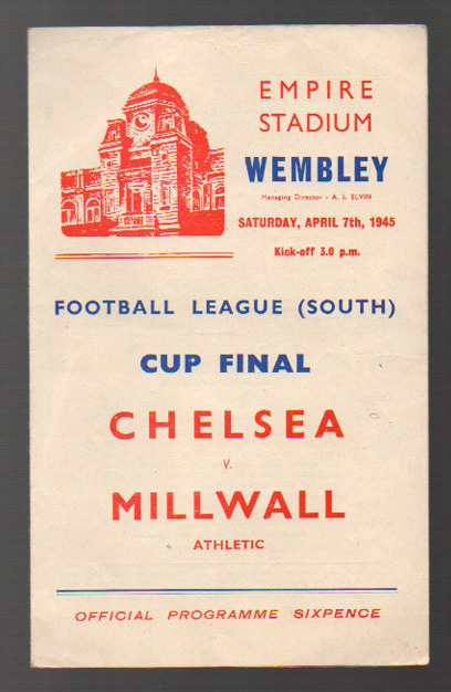 War Cup Final Football Programme: South final. Chelsea versus Millwall April 7th 1945, scorers noted