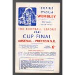 War Cup Final Football Programme: Arsenal v Preston North End May 10th 1941 at Wembley (1) Very