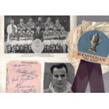 Birmingham City Football Items: Page removed from scrapbook containing multi signed Birmingham