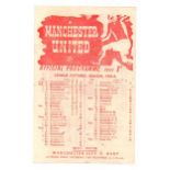 Manchester United Football Programme: Home single sheet issue versus Preston North End dated