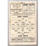 Derby County Football Programme: Home issue versus Leeds United dated September 16th 1933 (1) Fair-