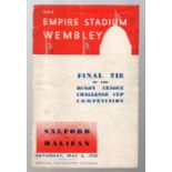 Rugby League Programme: Challenge Cup Final Salford versus Halifax played May 6th 1939 at Wembley