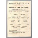 Barnsley Football Programme: Wartime home single sheet issue versus Charlton Athletic dated April